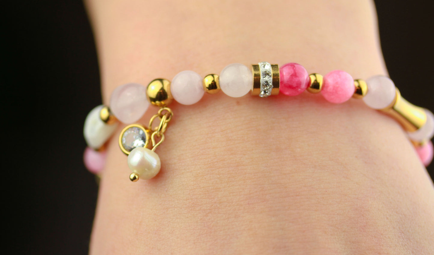 Rosenquarz Naturstein Armband – Handgefertigtes Perlenarmband