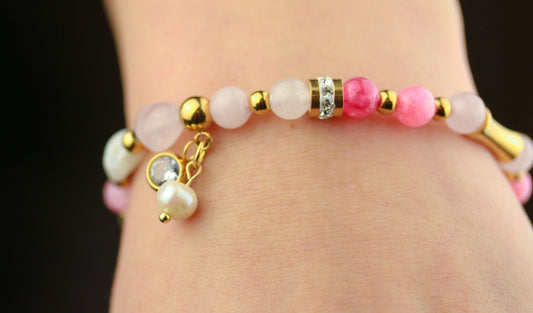 Rosenquarz Naturstein Armband – Handgefertigtes Perlenarmband