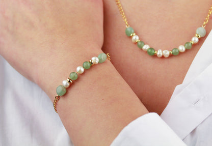 Aventurin & Süßwasserperlen Schmuckset – Halskette & Armband | Handgefertigt