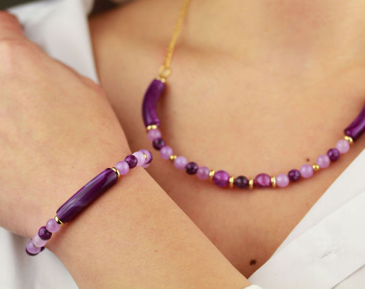 Amethyst Naturstein Halskette & Armband – Handgefertigtes Schmuckset