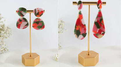 Grün Orange Marmor Statement-Ohrringe – Handgemacht