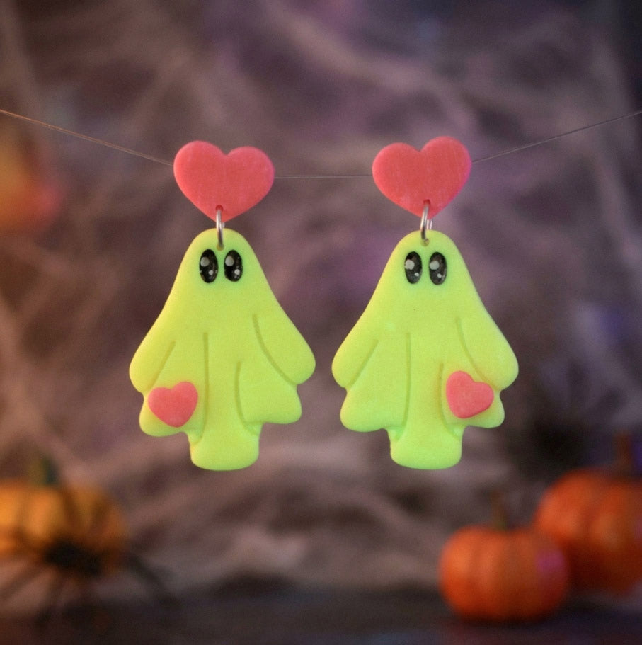 Süße Glow Geister Ohrringe – Rosa-Gelb Leuchteffekt | Halloween Edition