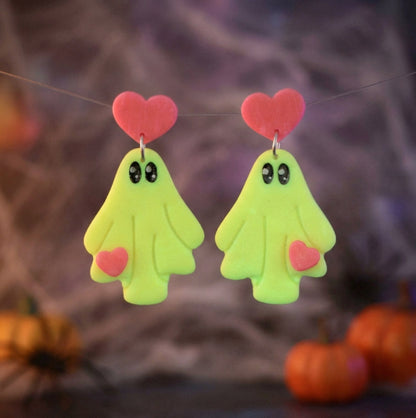 Süße Glow Geister Ohrringe – Rosa-Gelb Leuchteffekt | Halloween Edition