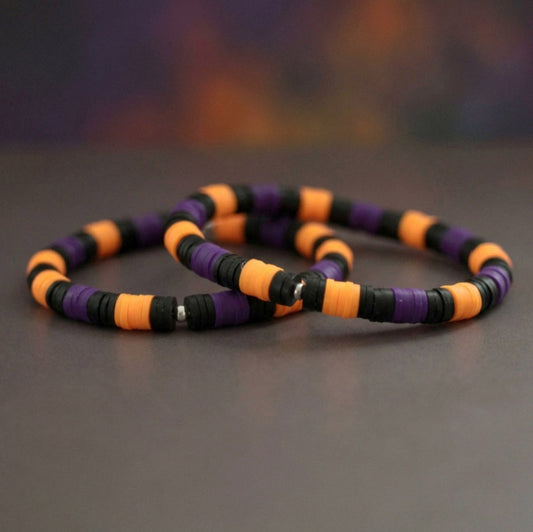 Neon Orange-Schwarz-Lila Schmuckset – Armband & Halskette | Halloween