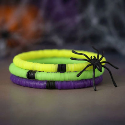 Neon Gelb-Grün-Lila Armbandset – 3-teiliges Mix & Match Perlenarmband | Halloween