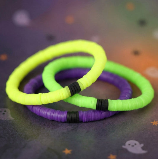 Neon Gelb-Grün-Lila Armbandset – 3-teiliges Mix & Match Perlenarmband | Halloween