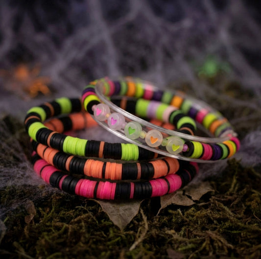 Neon Mix – 3er Katsuki Polymer Clay Armbandset | Halloween Edition