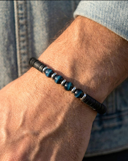 Herrenarmband – Schwarze Katsuki & Tigerauge Natursteine | Maskulines Handmade Perlenarmband