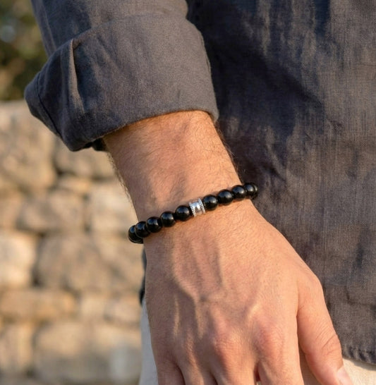 Herrenarmband – Schwarzer Naturstein – Clean Design