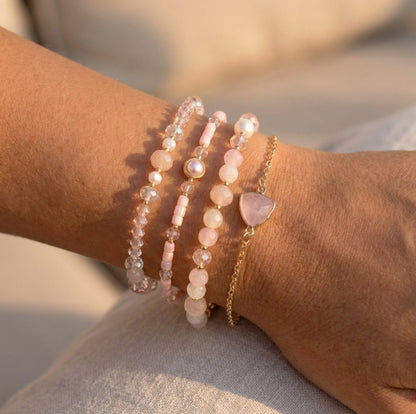 Rosenquarz & Muschelperlen Armband – 4er Set | Handgefertigt | Innere Harmonie und Selbstliebe
