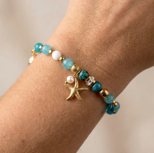 Aquamarin Apatit Amazonit Armband – Handgefertigtes Naturstein Schmuckset | Spiritual Harmony