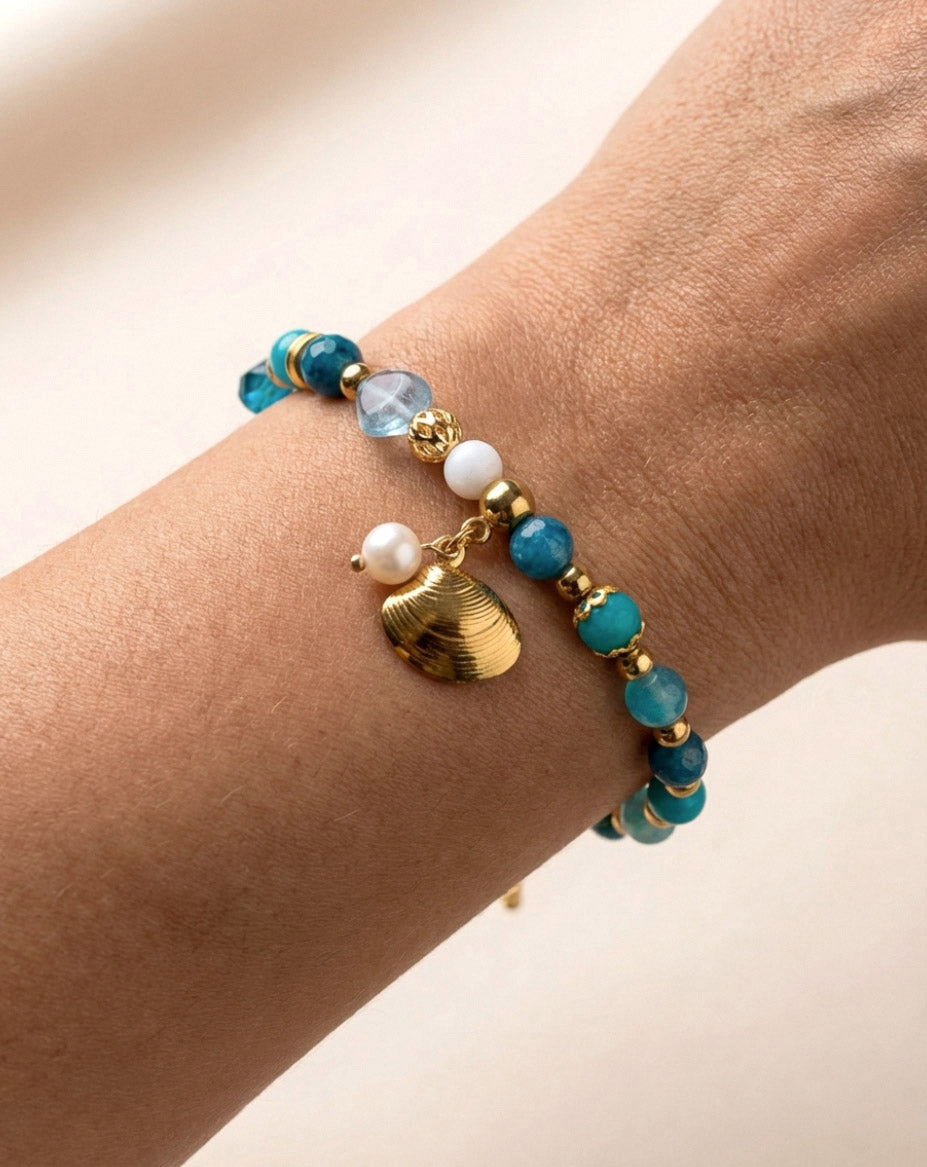 Aquamarin Apatit Amazonit Armband – Handgefertigtes Naturstein Schmuckset | Spiritual Harmony