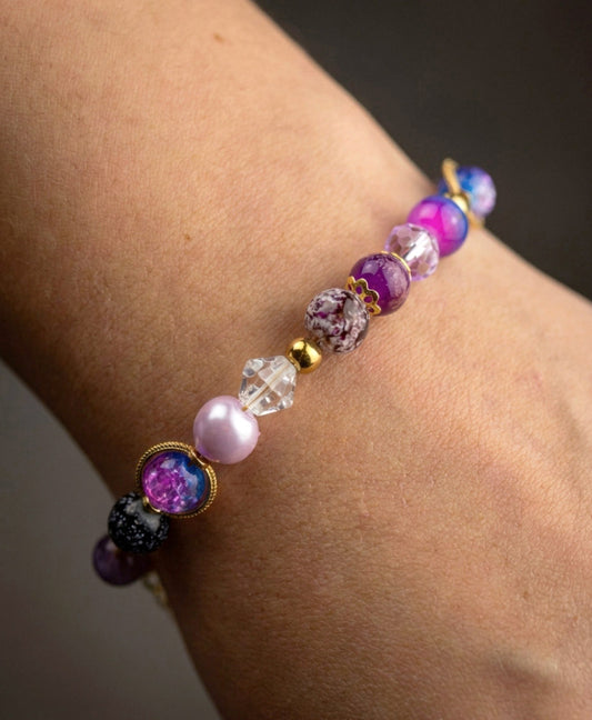 Lila Universe Armband – Kristall & Amethyst Naturstein | Handgefertigtes Perlenarmband
