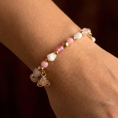 Armband mit Rosenquarz · Rhodonit · Quarz – Handgefertigtes Perlenarmband