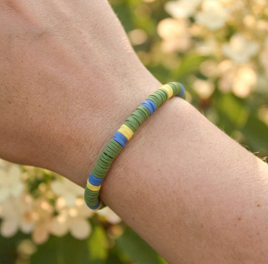 Grün-Blau-Gelb Katsuki Armband – Handgefertigtes Polymer Clay Perlenarmband