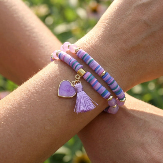 Lila Doppelarmband – Katsuki Perlenarmband mit Natursteinen | Einzigartiges Handmade Armband
