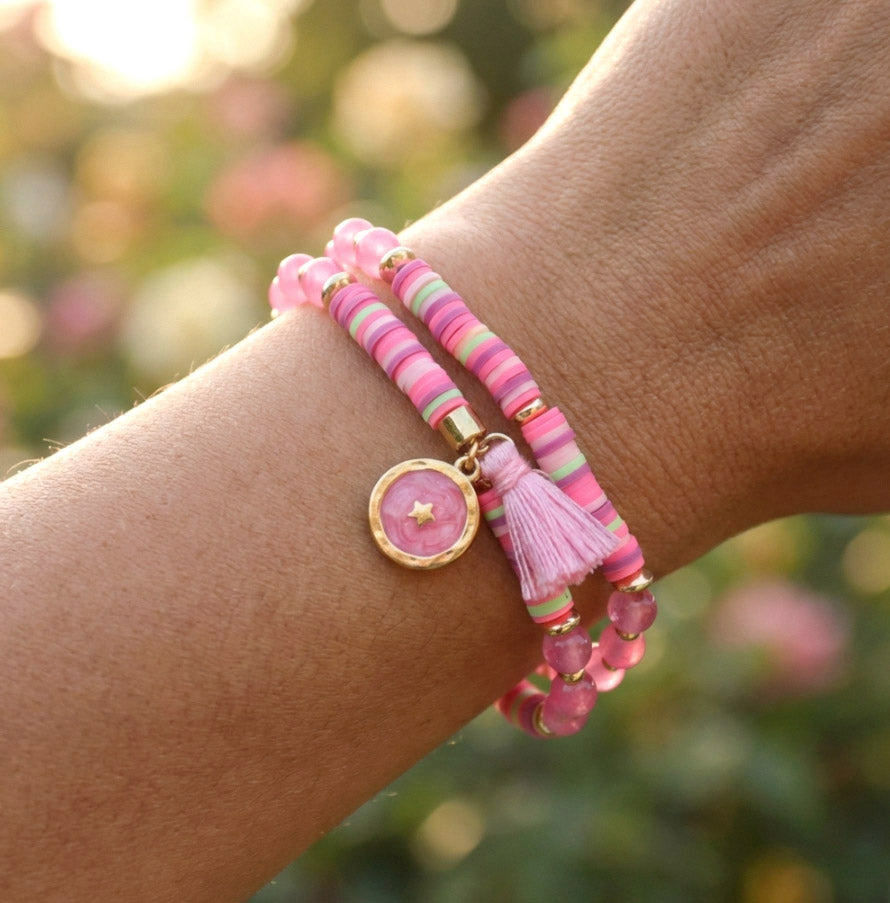 Rosa Doppelarmband – Katsuki Perlenarmband mit Natursteinen | Handgefertigtes Design