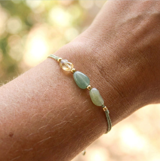 Citrin–Aventurin–Morganit Armband – Zartes Natursteinarmband auf Seidenfaden