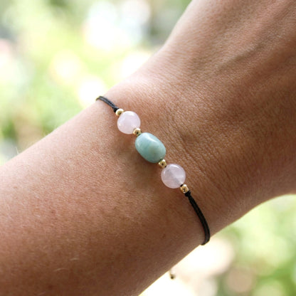 Rosenquarz & Aventurin – Naturstein-Armband auf Seidenfaden | Handgefertigtes Schmuckstück