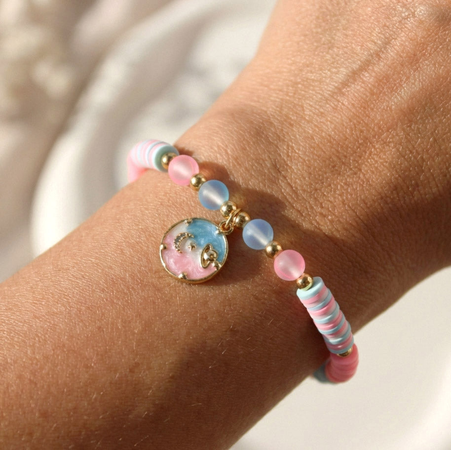 Rosa-Blaues Katsuki Perlenarmband – Handgefertigtes, einzigartiges Polymer Clay Armband