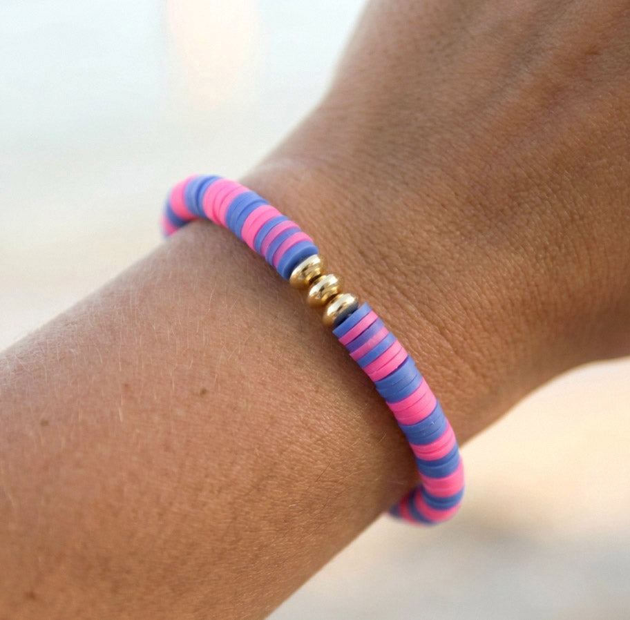 Pink-Blau Katsuki Armband mit Goldperlen – Handgefertigtes Polymer Clay Armband