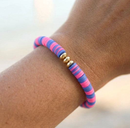 Pink-Blau Katsuki Armband mit Goldperlen – Handgefertigtes Polymer Clay Armband