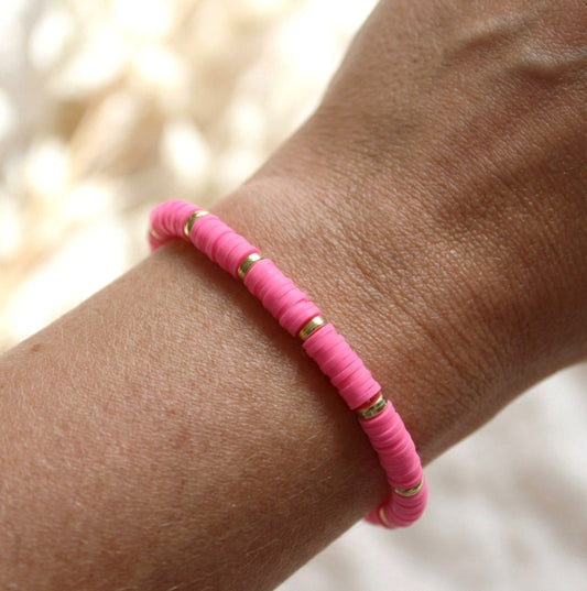 Pink Katsuki Armband mit Goldakzenten – Handgefertigtes Polymer Clay Armband