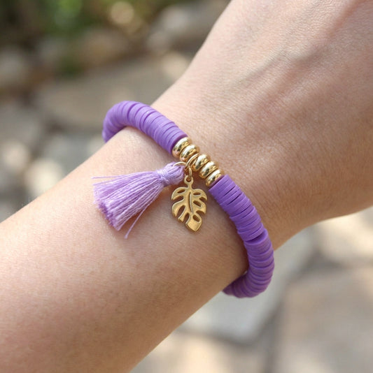 Lila Katsuki Polymer Clay Perlenarmband | Handgefertigt