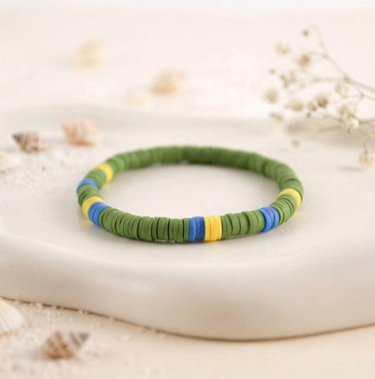 Grün-Blau-Gelb Katsuki Armband – Handgefertigtes Polymer Clay Perlenarmband