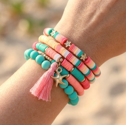 Grün-Coral Sommer Armbandset – 5-teiliges Katsuki Polymer Clay Set