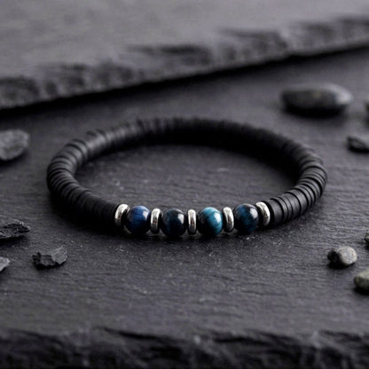 Herrenarmband – Schwarze Katsuki & Tigerauge Natursteine | Maskulines Handmade Perlenarmband