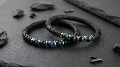 Herrenarmband – Schwarze Katsuki & Tigerauge Natursteine | Maskulines Handmade Perlenarmband