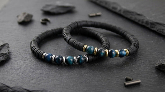 Herrenarmband – Schwarze Katsuki & Tigerauge Natursteine | Maskulines Handmade Perlenarmband