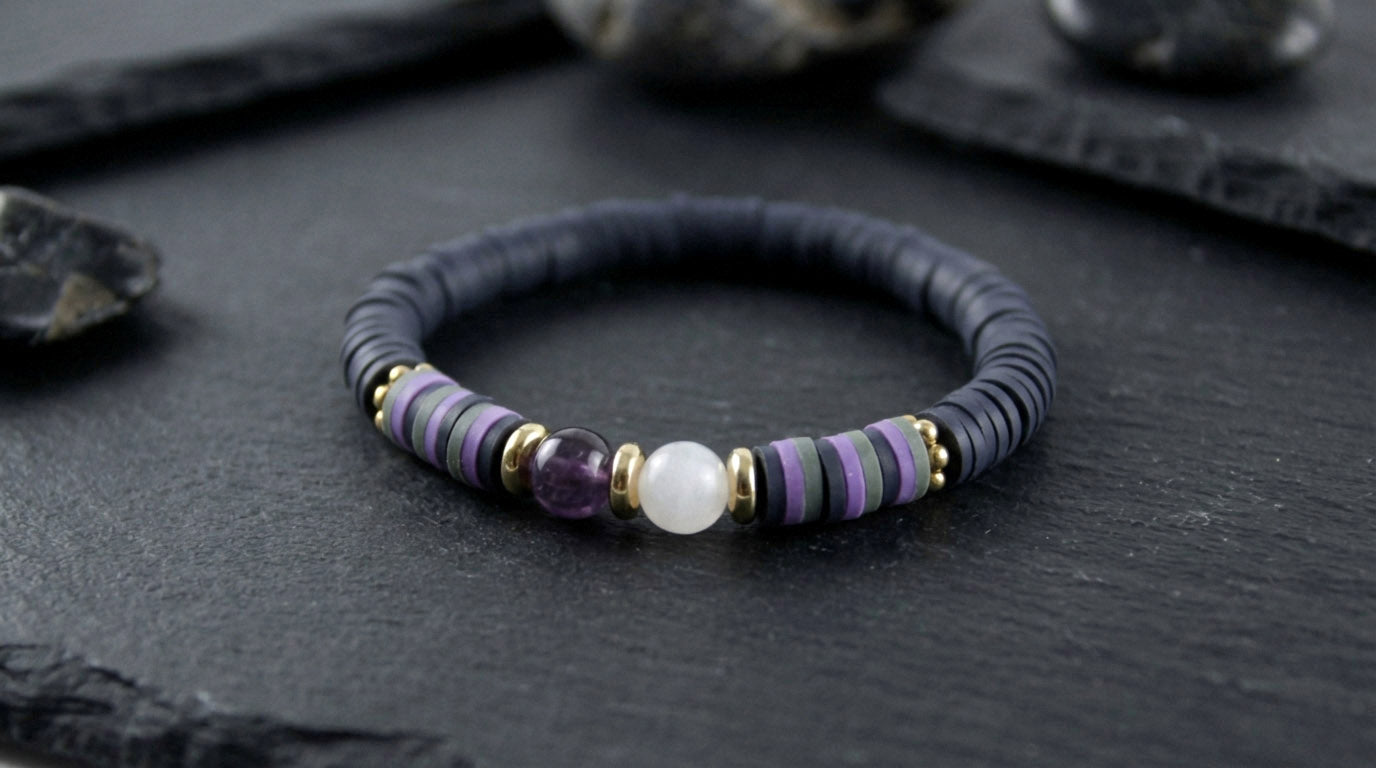 Amethyst-Quarz-Tigerauge Freundschaftsarmband – Katsuki Naturstein Armband | Handmade