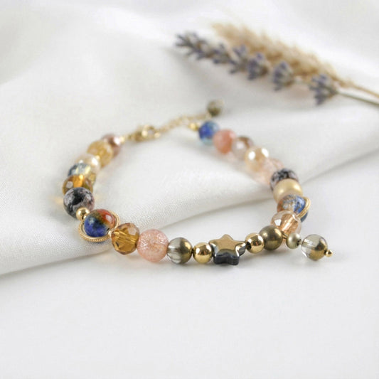 Goldenes Kristall & Glasperlen Armband – Hochwertiges Handgefertigtes Perlenarmband