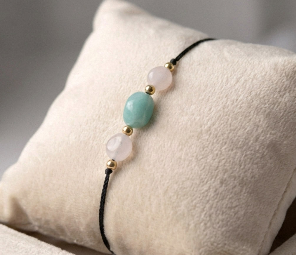 Rosenquarz & Aventurin – Naturstein-Armband auf Seidenfaden | Handgefertigtes Schmuckstück