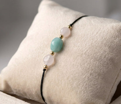 Rosenquarz & Aventurin – Naturstein-Armband auf Seidenfaden | Handgefertigtes Schmuckstück