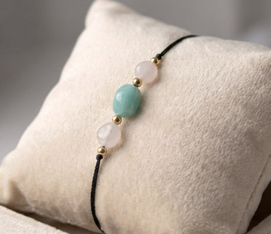 Rosenquarz & Aventurin – Naturstein-Armband auf Seidenfaden | Handgefertigtes Schmuckstück