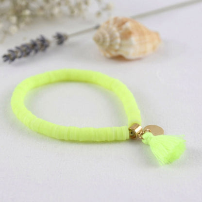 Neon Gelbes Sommer Katsuki Armband mit Quaste & Charm – Handgefertigtes Perlenarmband