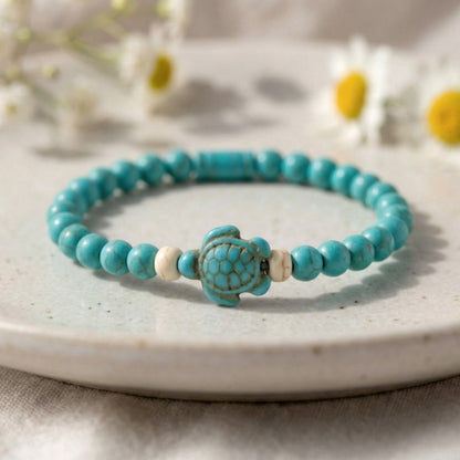 Türkis Naturstein Armband mit Schildkröten-Charm – Handgefertigtes Meeresdesign