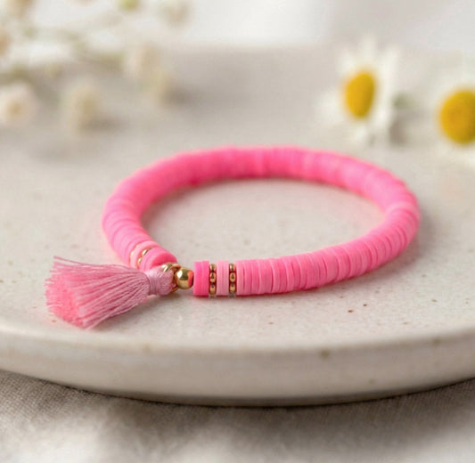 Pink Flamingo Katsuki Armband – Naturstein & Polymer Clay Perlen | Sommer-Kollektion