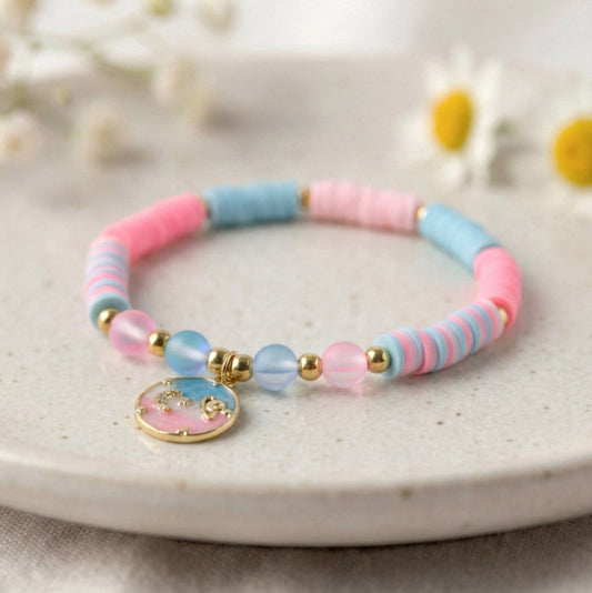 Rosa-Blaues Katsuki Perlenarmband – Handgefertigtes, einzigartiges Polymer Clay Armband