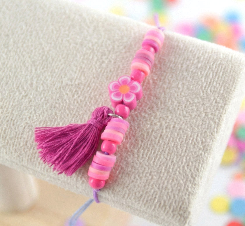 Kinder Blumen Katsuki Armband mit Quaste – Süßes Handgefertigtes Geschenkset