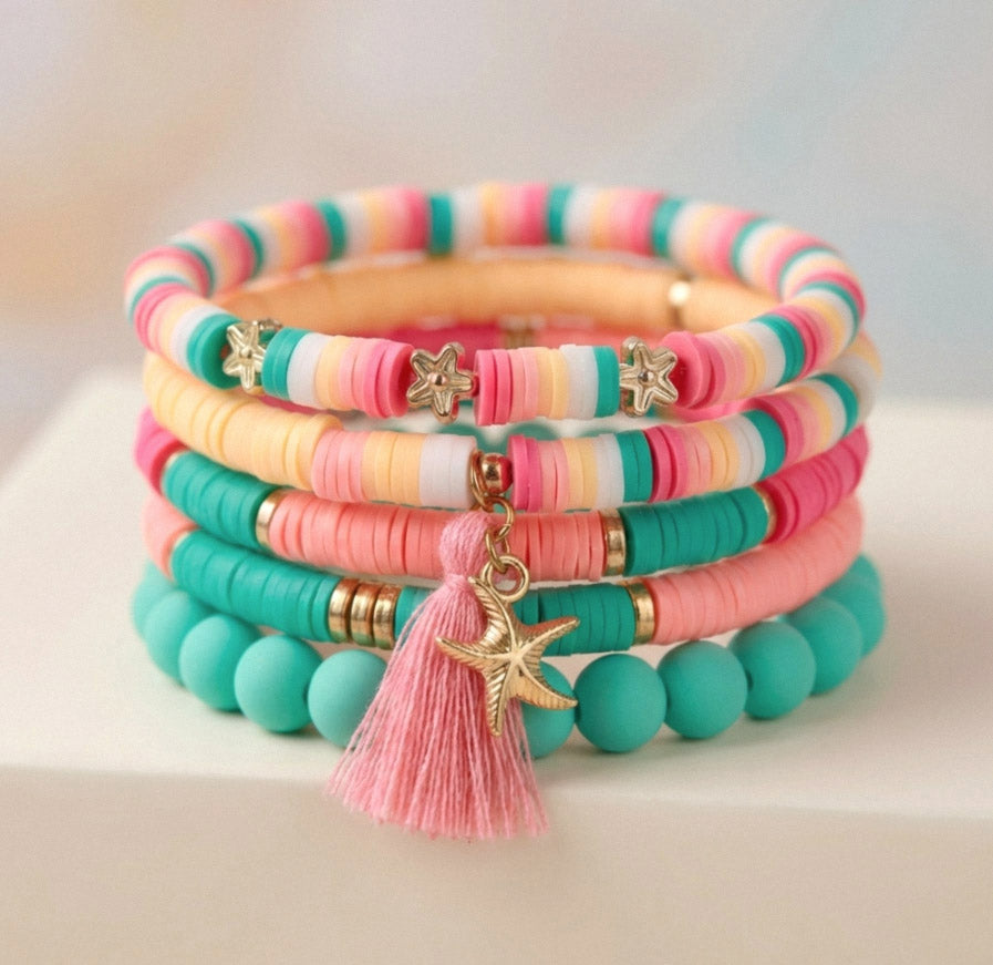 Grün-Coral Sommer Armbandset – 5-teiliges Katsuki Polymer Clay Set