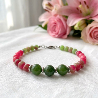 Wassermelonen-Jade Armband – Naturstein Perlenarmband