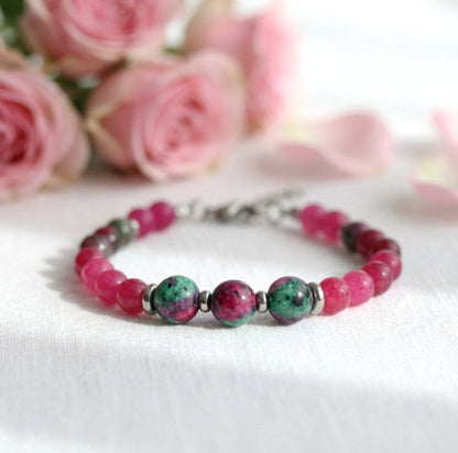 Rubin-Zoisit Armband – Grün-Pink Naturstein Perlenarmband
