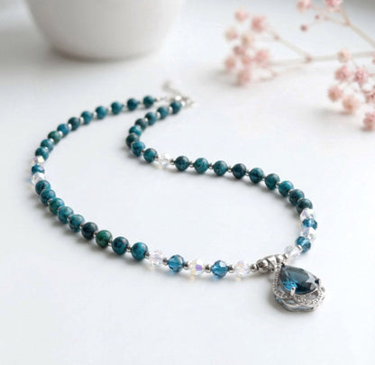 Türkis-Blaue Perlenkette & Armband – Handgefertigtes Schmuckset