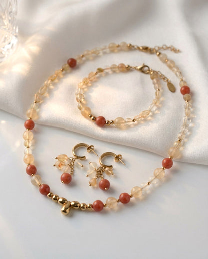 Sonnenstein Naturstein Schmuckset – Kette, Armband & Ohrringe | Handgefertigt