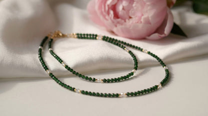 Grüner Sternenstein Choker & Armband – Zartes handgefertigtes Schmuckset