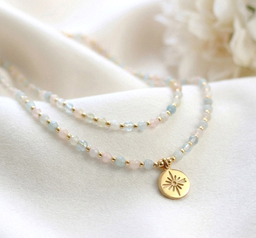 Morganit Naturstein Schmuckset – Perlenkette & Armband | Handgefertigt